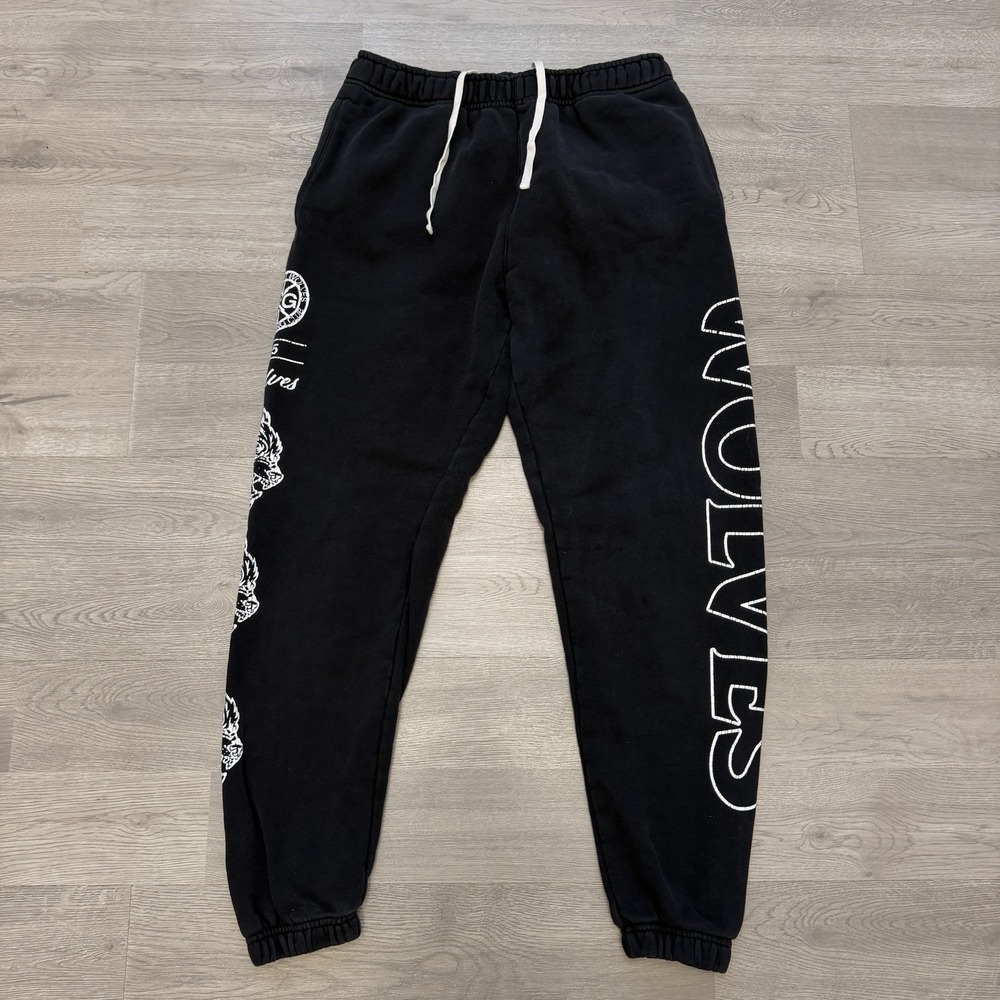 Darc Sport Wolves Sweatpants Womens S Black Graphic Joggers 194/1000 Faded